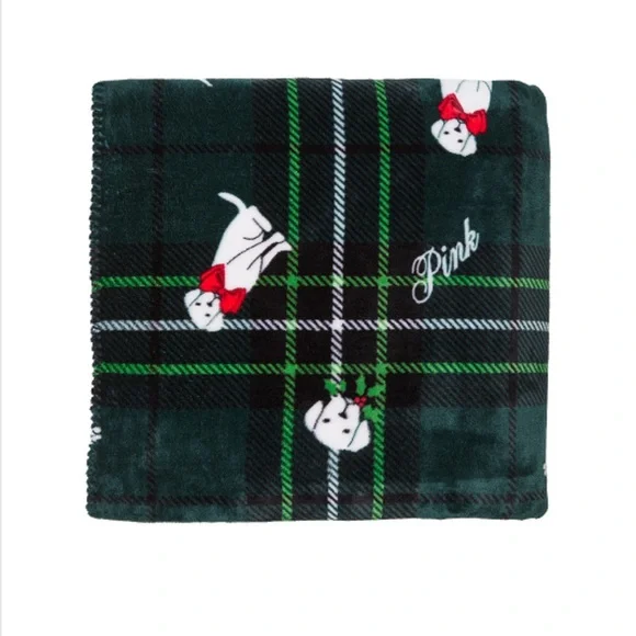 🐶 VICTORIA’S SECRET - PINK LOGO BRAND & DOG print SHERPA BLANKET - Picture 1 of 4